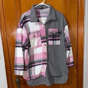Funsport Pink and Gray Plaid Button-Up Shirt sz medium